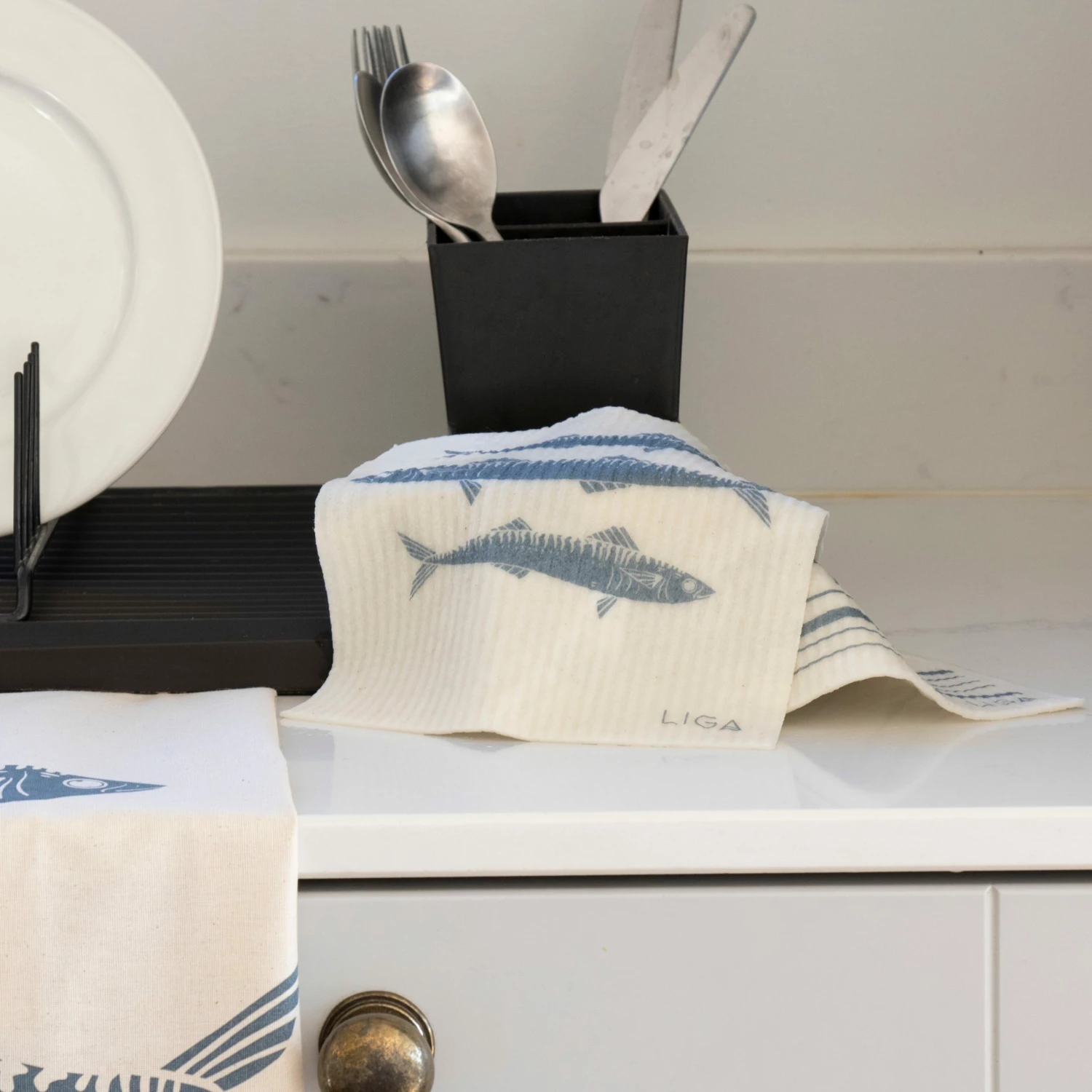 LIGA Eco Dishcloths Ebb And Flo & Mackerel 4 LIGA Eco Dishcloths Ebb And Flo & Mackerel