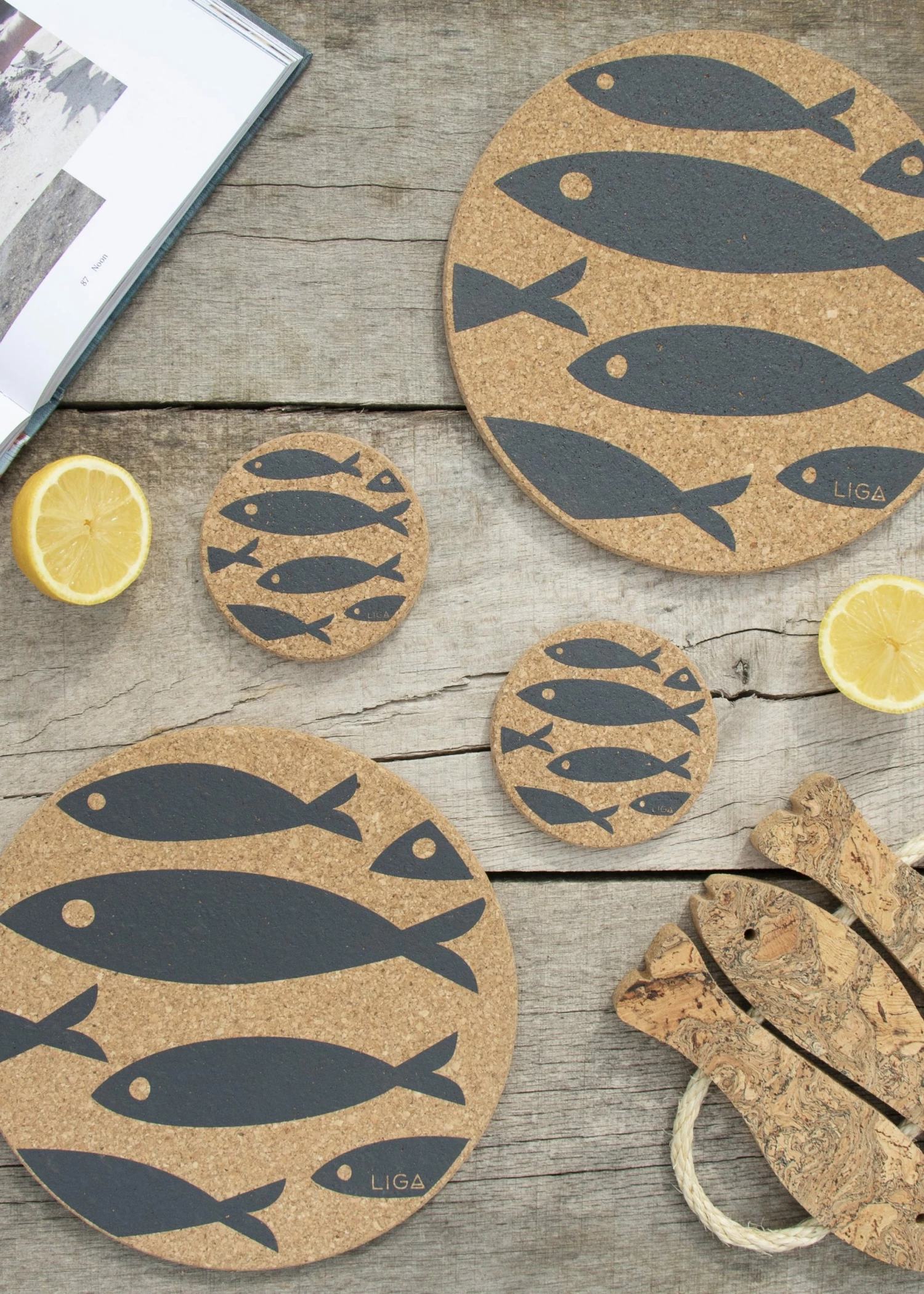 LIGA Cork Placemats Fish Grey Set 6 LIGA Cork Placemats Fish Grey Set