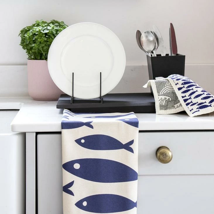 LIGA Organic Tea Towel Fish Navy 7 LIGA Organic Tea Towel Fish Navy