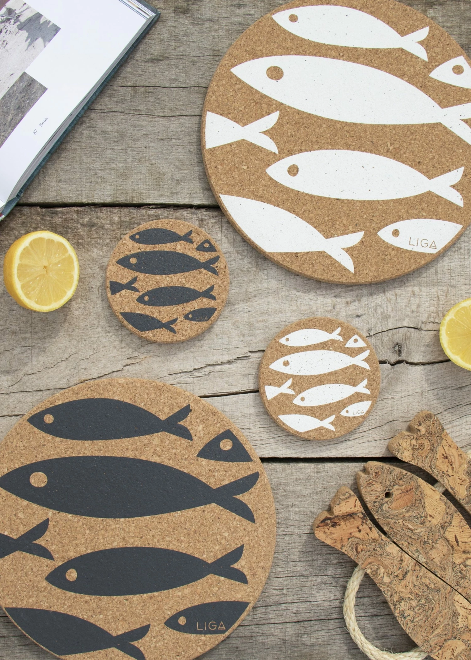 LIGA Cork Placemats Fish White Set 5 LIGA Cork Placemats Fish White Set