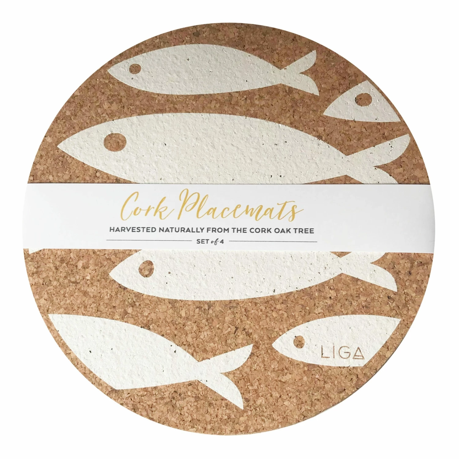 LIGA Cork Placemats Fish White Set 3 LIGA Cork Placemats Fish White Set