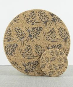 LIGA Cork Placemats Pinecones Grey Set