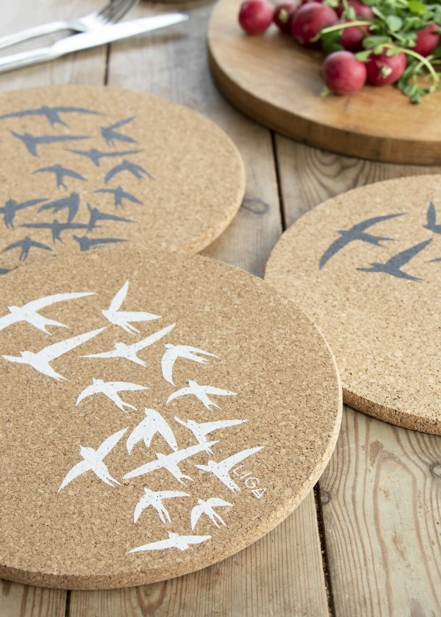 LIGA Cork Placemats Swallows White Set 5 LIGA Cork Placemats Swallows White Set