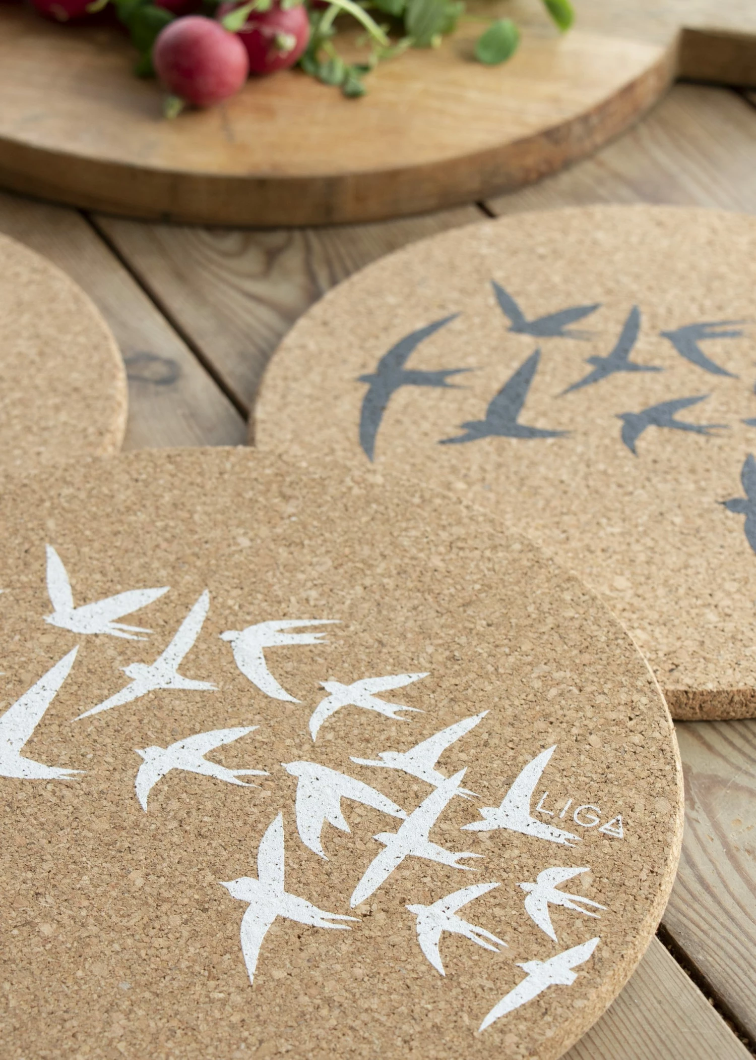 LIGA Cork Placemats Swallows Grey Set 5 LIGA Cork Placemats Swallows Grey Set