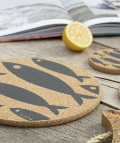LIGA Cork Coasters Fish Grey Set