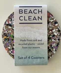 LIGA Cork and Recycled Plastic Beach Clean Round Coaster Set of 4