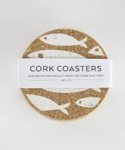 LIGA Cork Coasters Fish White Set