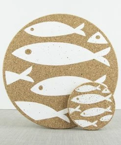 LIGA Cork Coasters Fish White Set 9 LIGA Cork Coasters Fish White Set