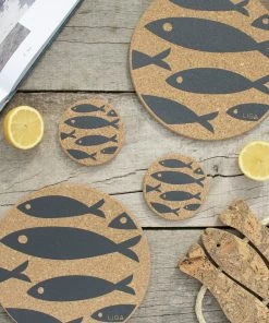 LIGA Cork Coasters Fish Grey Set