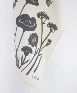LIGA Wildflowers Charcoal Organic Tea Towel