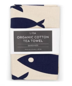 LIGA Navy Organic Cotton Sardines Tea Towel