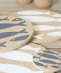 LIGA Grey Fish Cork Coasters Set of 4