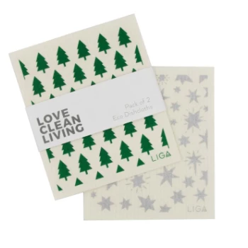 LIGA Pack of 2 Tree and Star Eco Dishcloths 3 LIGA Pack of 2 Tree and Star Eco Dishcloths