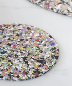 LIGA Cork and Recycled Plastic Beach Clean Round Coaster Set of 4
