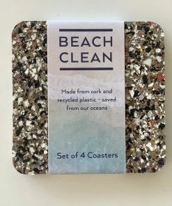 LIGA Set of 4 Square Cork and Recycled Plastic Beach Clean Coaster