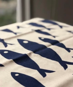 LIGA Navy Organic Cotton Sardines Tea Towel