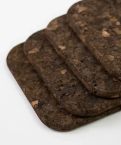 LIGA Smoked Cork Set of 4 Square Drinks Coasters