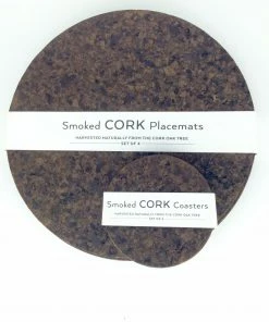 LIGA Smoked Cork Set of 4 Round Drinks Coasters
