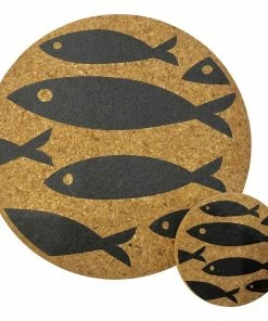 LIGA Grey Fish Cork Coasters Set of 4