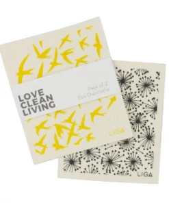 LIGA Pack of 2 Swallow and Dandelion Eco Dishcloths