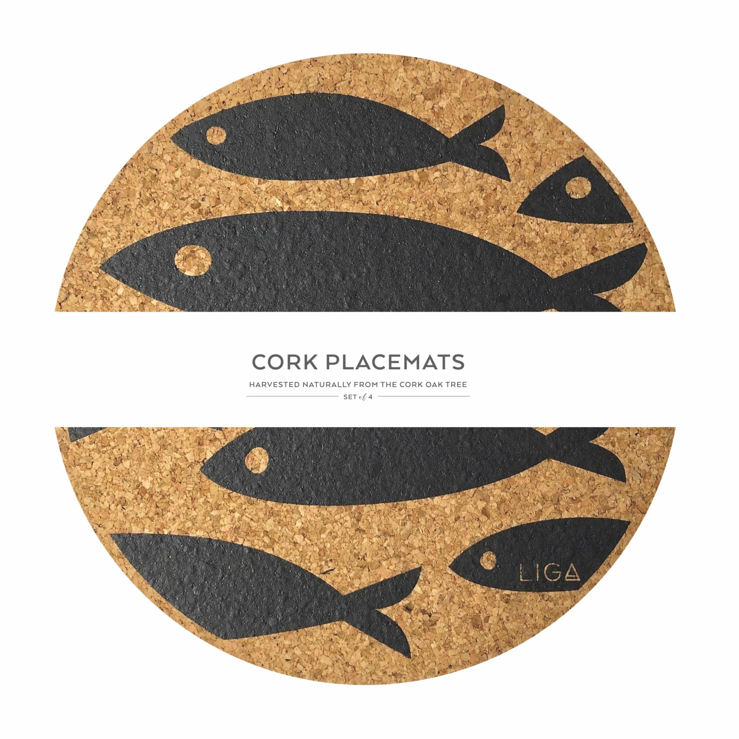 LIGA Cork Placemats Fish Grey Set 3 LIGA Cork Placemats Fish Grey Set