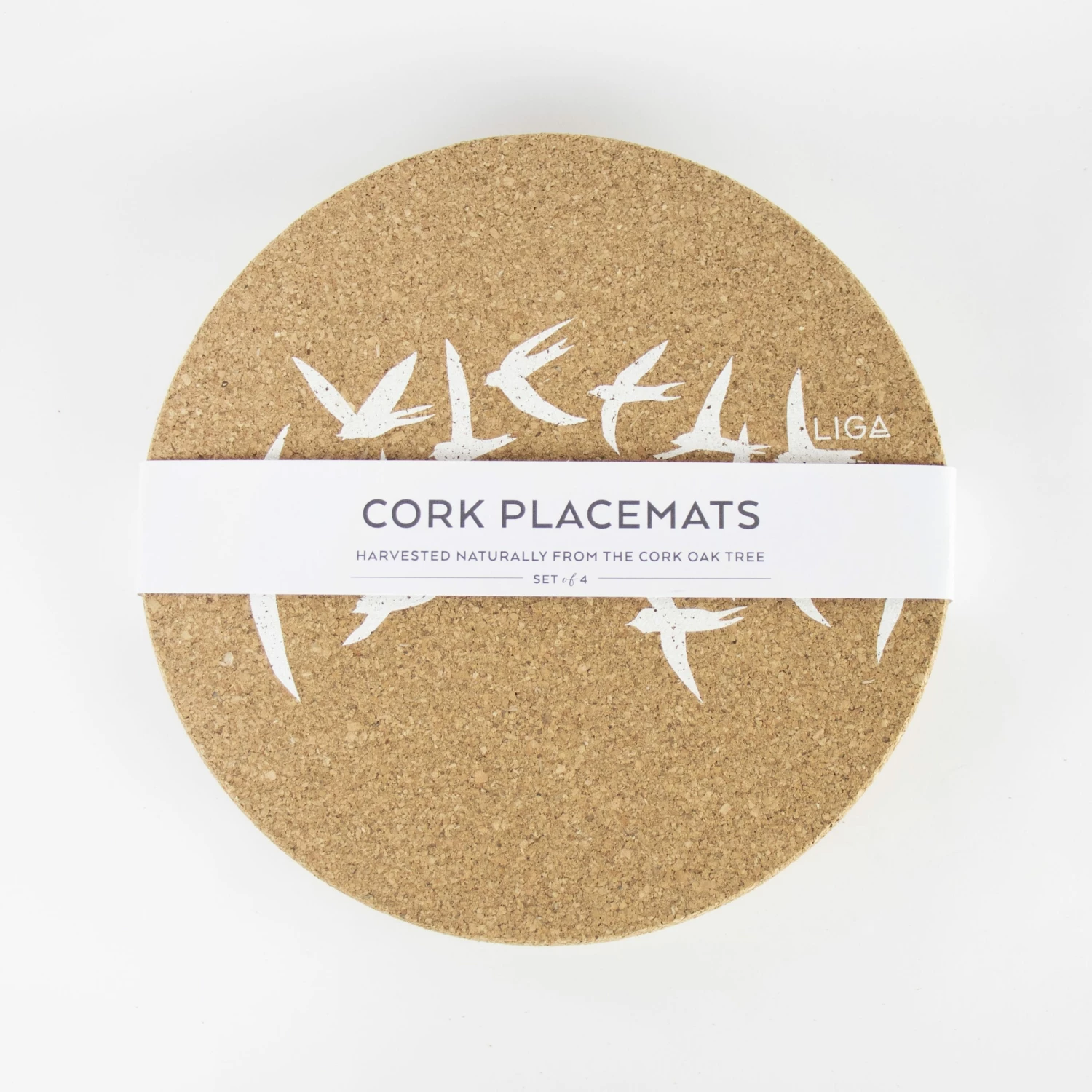 LIGA Cork Placemats Swallows White Set 3 LIGA Cork Placemats Swallows White Set