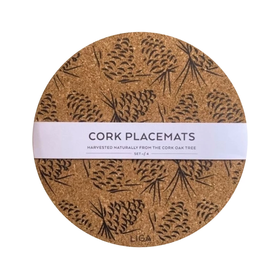 LIGA Cork Placemats Pinecones Grey Set 3 LIGA Cork Placemats Pinecones Grey Set