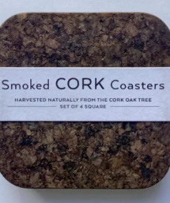 LIGA Smoked Cork Set of 4 Square Drinks Coasters
